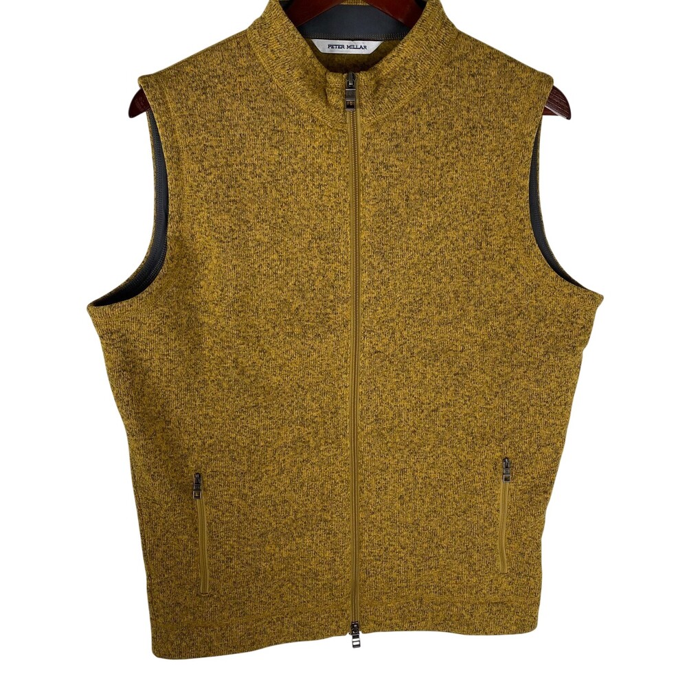 NEW MENS PETER MILLAR CROWN FULL ZIP SWEATER FLEECE VEST, MEDIUM, DIJON